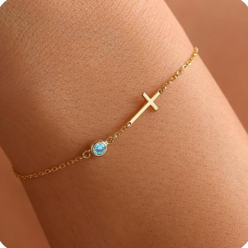 Elegant 18K Gold Plated Stainless Steel Cross Geometric Bracelet for Women