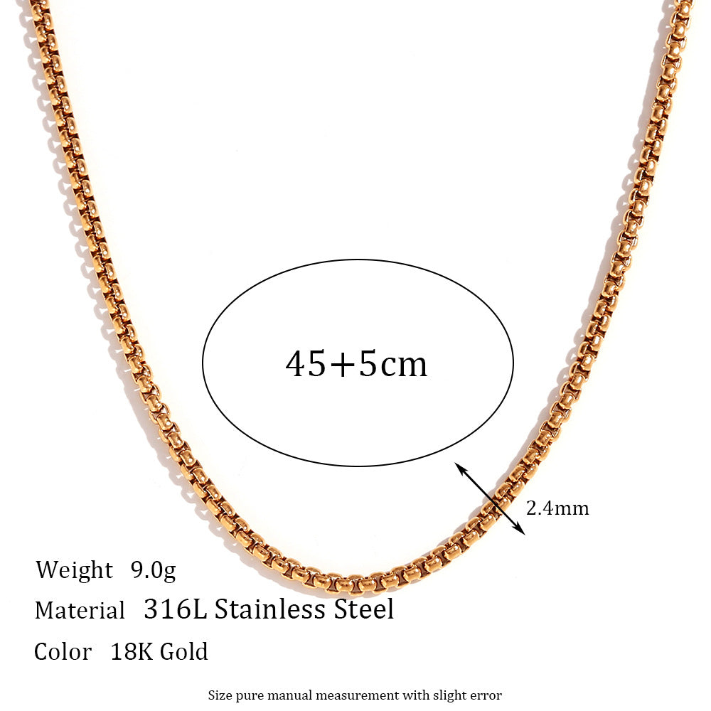 Minimalist Geometric Titanium Steel Plated 18K Gold Pearl Chain Necklace for Women
