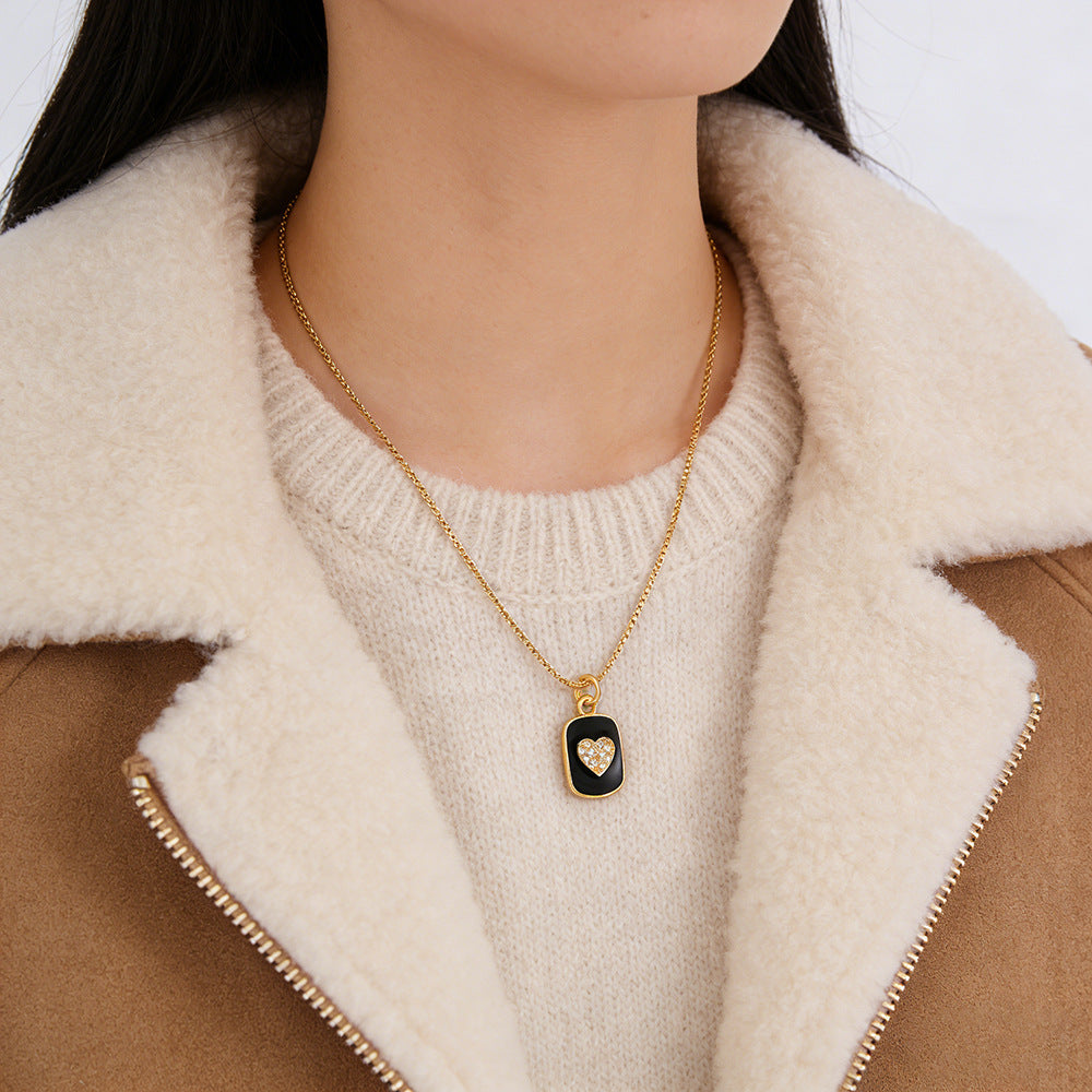Elegant 18K Gold Plated Heart Geometric Brass Drip Oil Necklace with Cubic Zirconia for Unisex