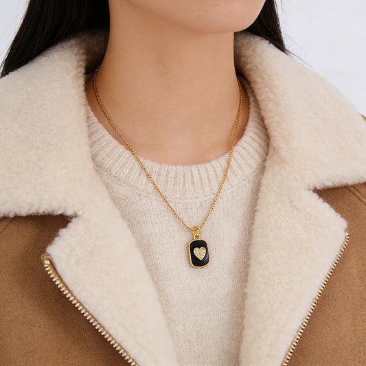 Elegant 18K Gold Plated Heart Geometric Brass Drip Oil Necklace with Cubic Zirconia for Unisex