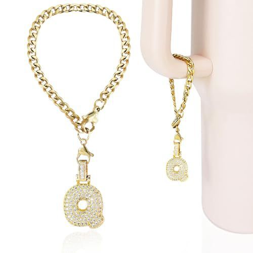 Cubic Zirconia Inlaid Brass Letter Charm Bar with Plated Finish