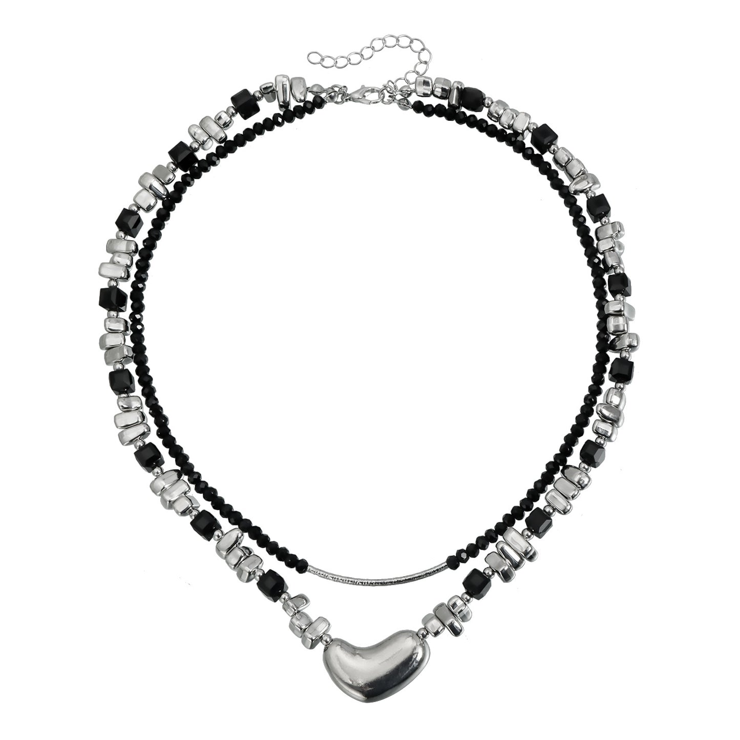 Sweet Geometric Heart Crystal Plated Alloy Necklace for Women