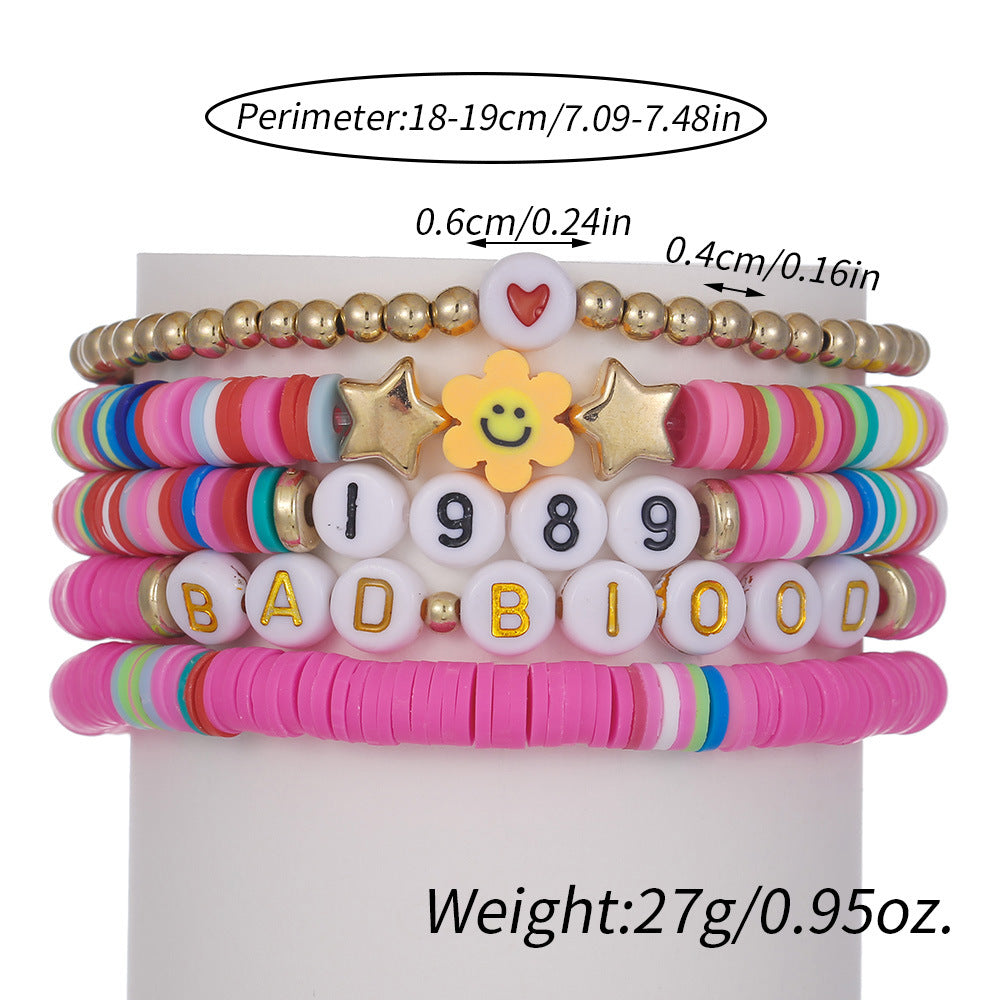 Bohemian Casual Geometric Letter Resin Brass Acrylic Bracelet Set