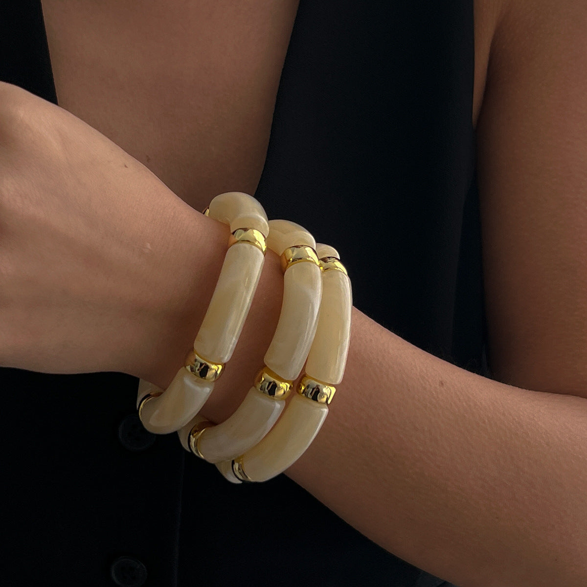 Gradient Geometric Acrylic Plated Bracelet Set with CCB Spacers