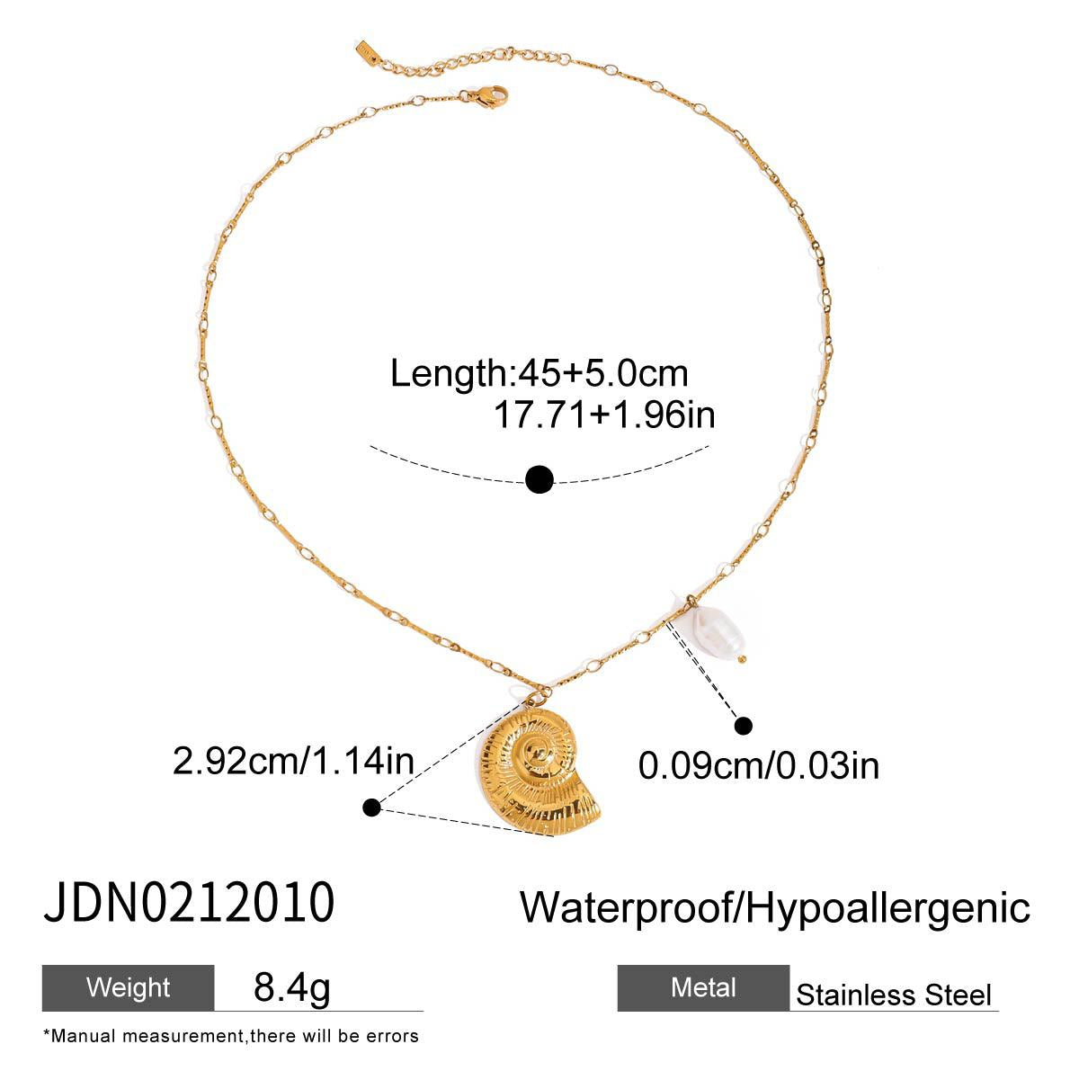 Collana da donna di lusso in acciaio inossidabile placcato oro 18 carati, geometrica, con pendente a conchiglia in acciaio al titanio