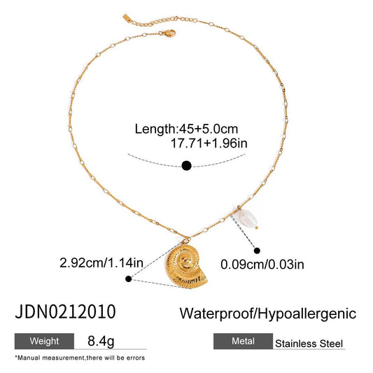 Luxury 18K Gold Plated Geometric Stainless Steel Necklace with Titanium Steel Shell Pendant for Women