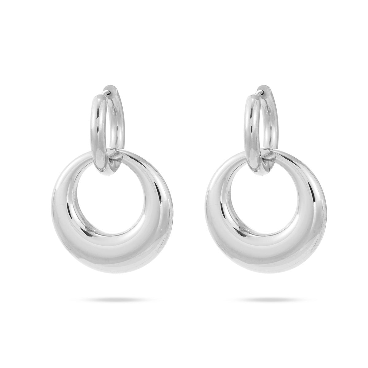 Pendientes redondos minimalistas de acero de titanio con chapado al vacío de oro de 18 quilates para mujer