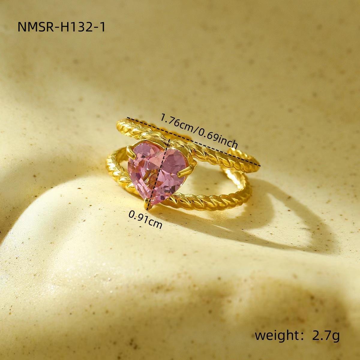 Anello da donna minimalista con cuore aperto in acciaio al titanio placcato oro, stile vintage francese, con accenti di strass rosa