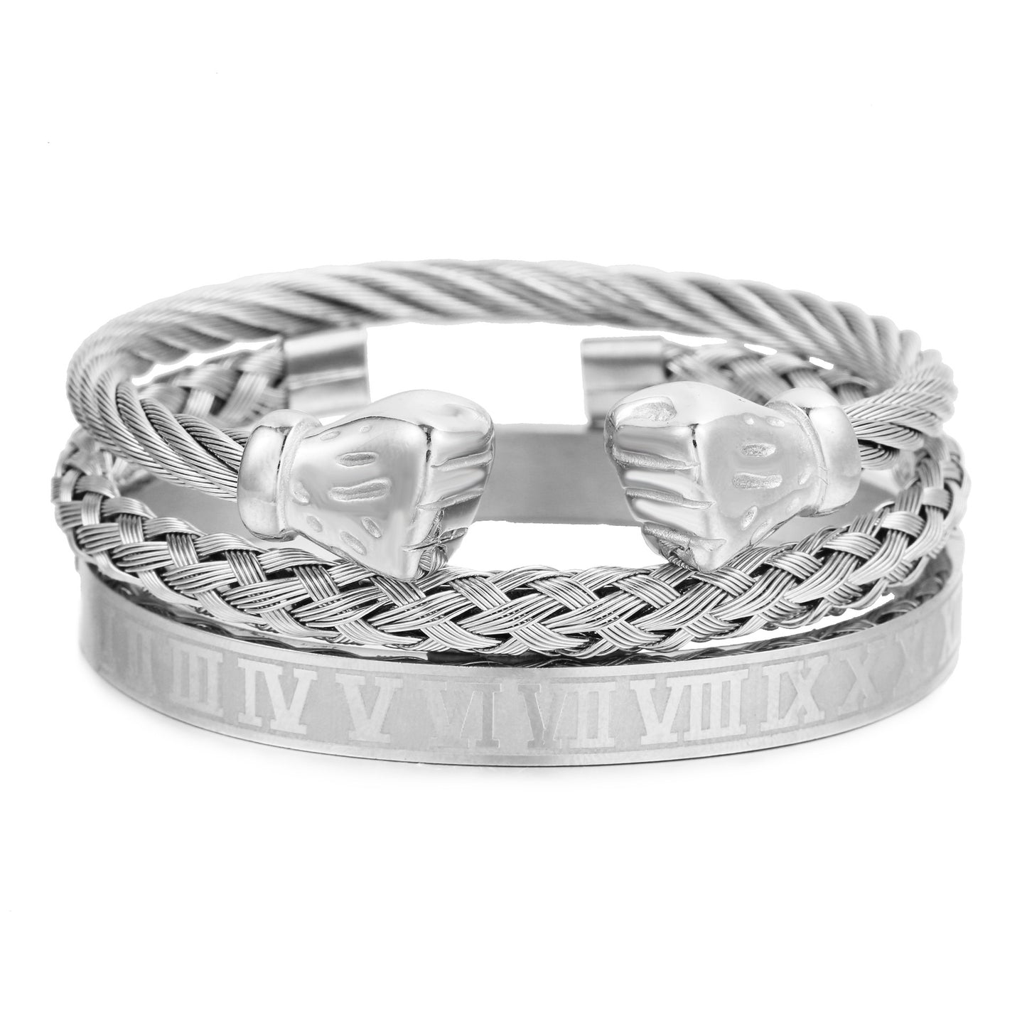 Personalized Gold Plated Titanium Steel Fist Bracelet with Roman Numerals for Men and Women