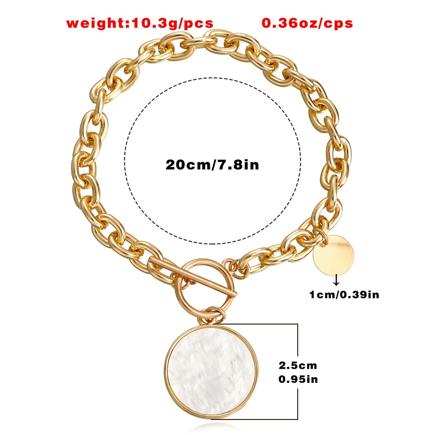 Minimalist Geometric Black and White Mother-of-Pearl Bracelet for Women with Alloy Chain and Plated Finish