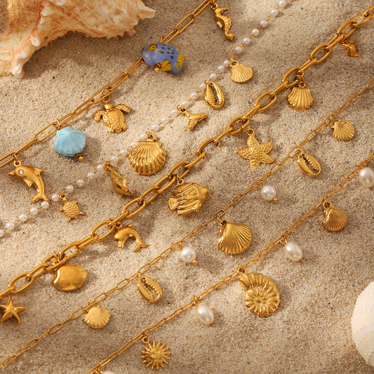 Minimalist Ocean-Inspired Stainless Steel Pendant Necklace with Shell Charm and Plated Finish for Women