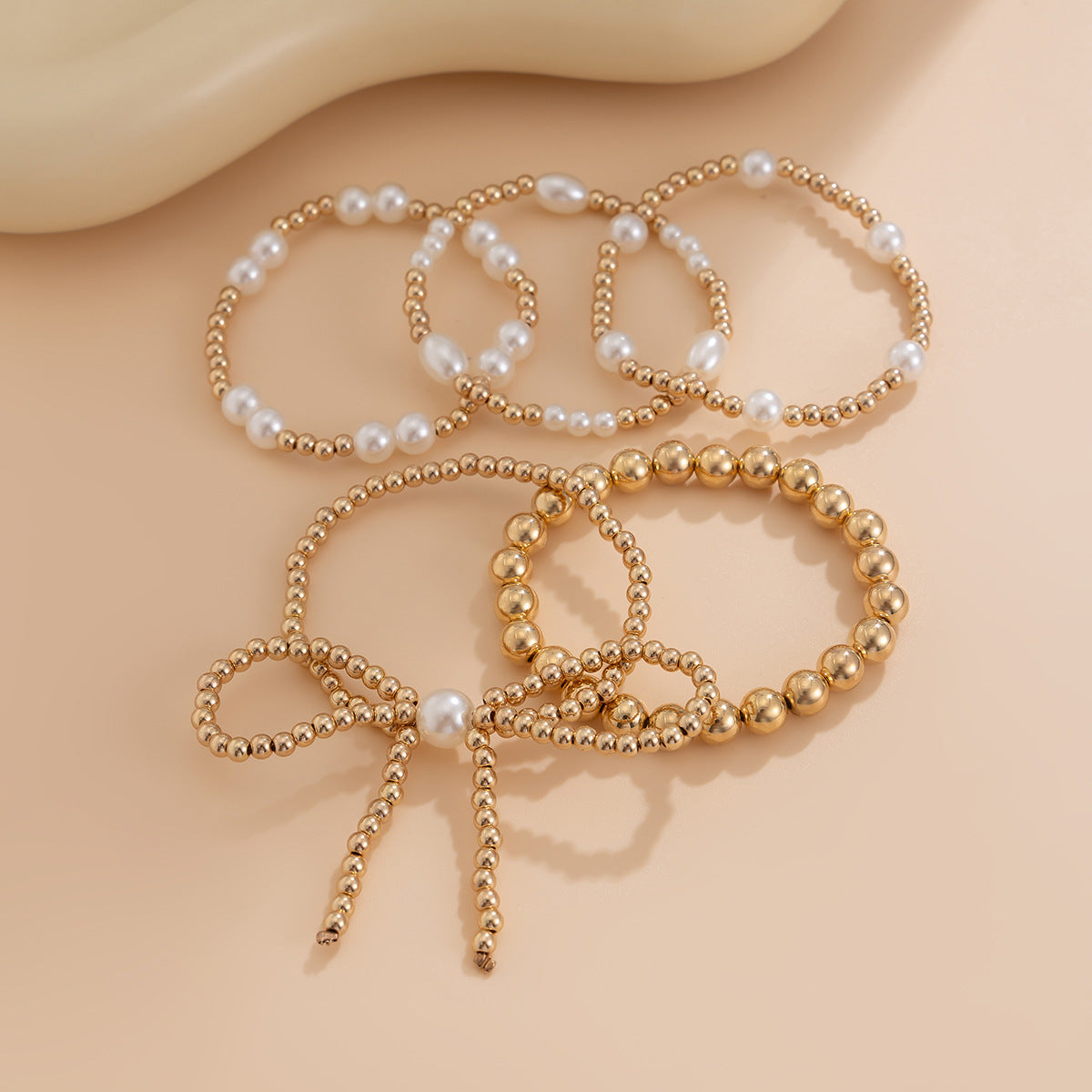 Personalized Bowknot Faux Pearl Beaded Multi-layer Bracelet Set for Women