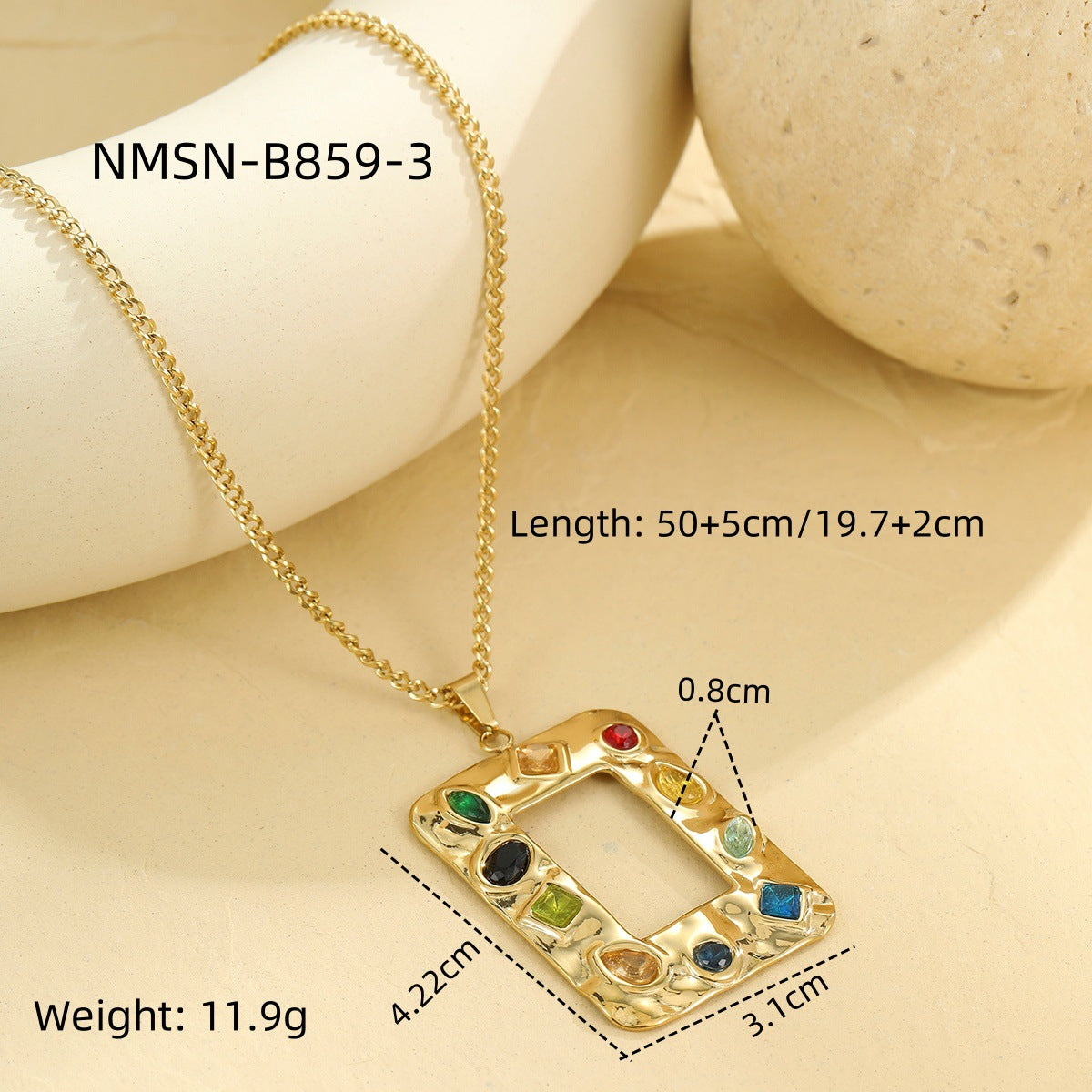 Collana da Donna Elegante a Cuore Geometrico in Acciaio Inossidabile con Intarsio in Zirconi Colorati
