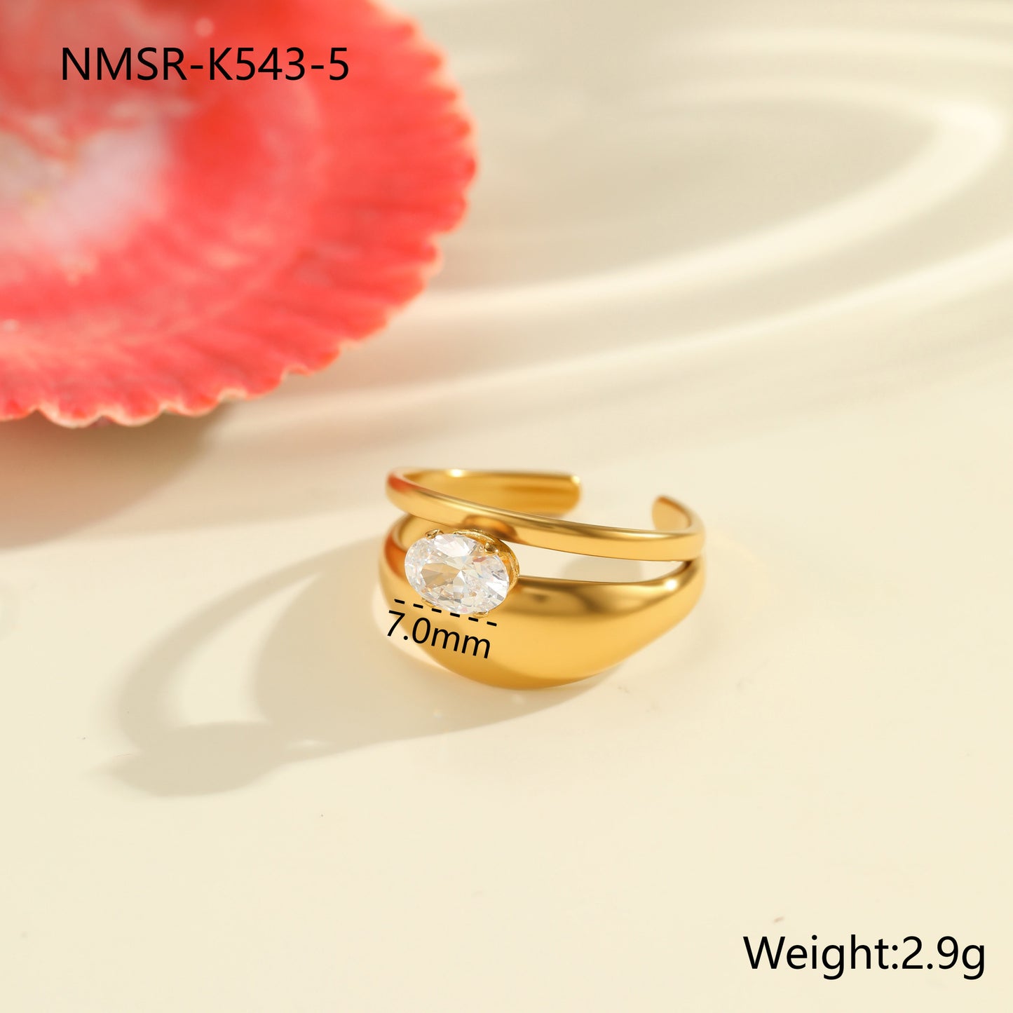 Anello geometrico minimalista da donna in acciaio inossidabile con placcatura in oro 18K e intarsio di zirconi