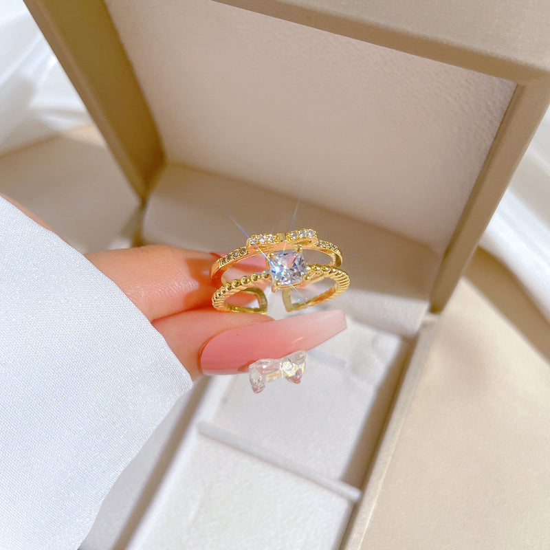 Anello Farfalla Nodo Strass Completo Regolabile Stile Giapponese Minimalista Dolce Gioielli Donna
