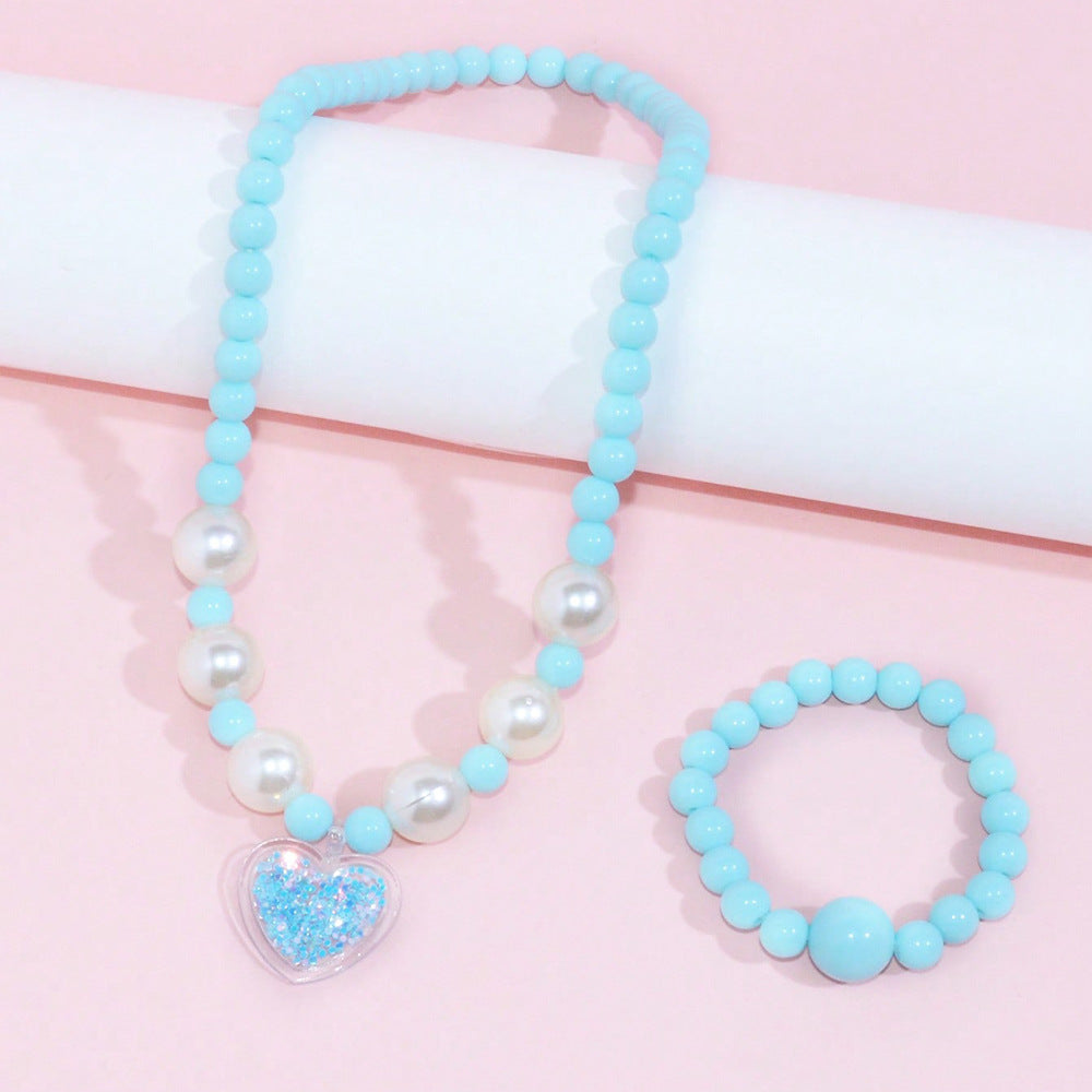 Dolce Collana a Cuore in Resina per Bambini con Catenina a Sfera, Lunghezza Regolabile, Accessorio Stile Principessa
