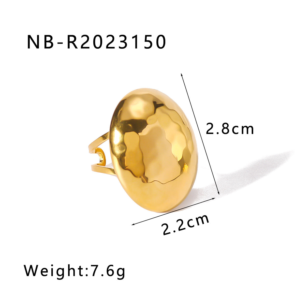 Vintage Stainless Steel Adjustable Heart-Shaped Hammered Texture Ring with 18K Vacuum Plated Gold Finish