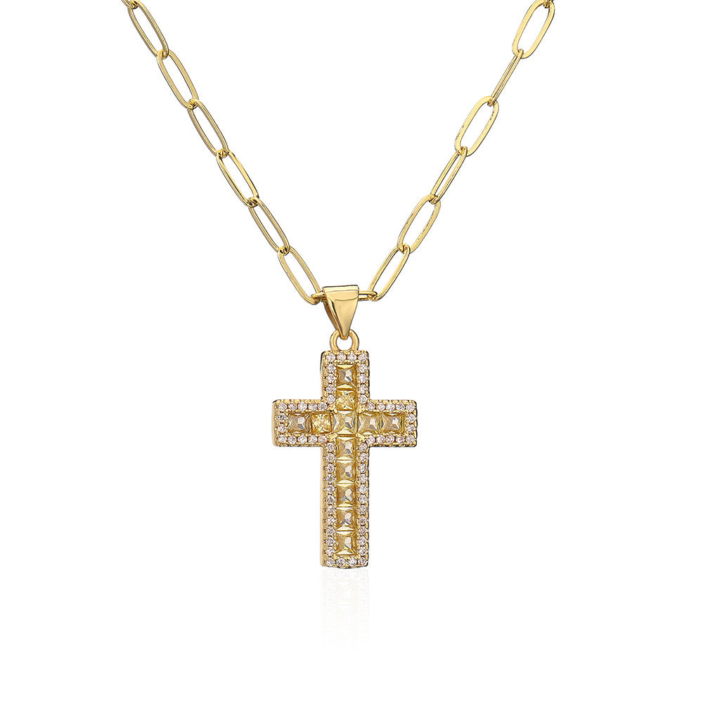 Minimalist Geometric Pendant Necklace for Women with Copper Base Plated in 18K Gold and Zircon Inlay