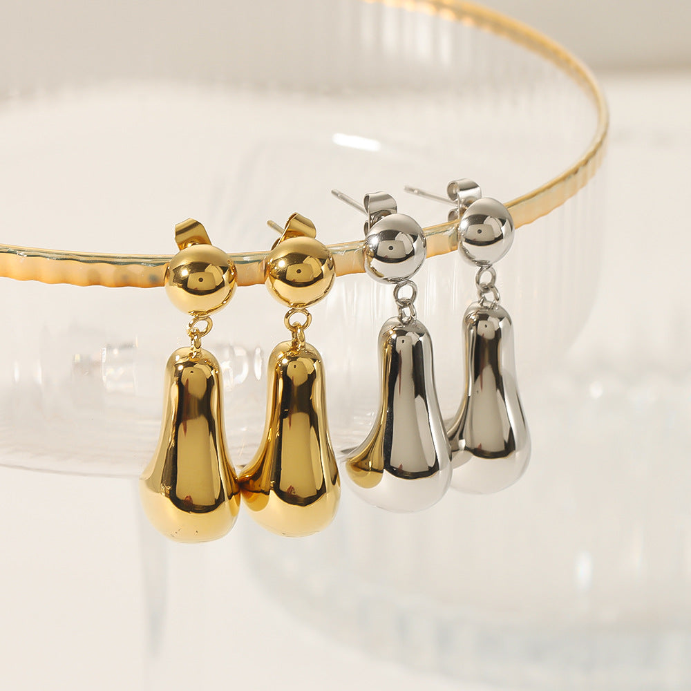 Orecchini a cerchio minimalisti in acciaio inossidabile a forma di goccia con placcatura in oro 18 carati, design liscio e cavo