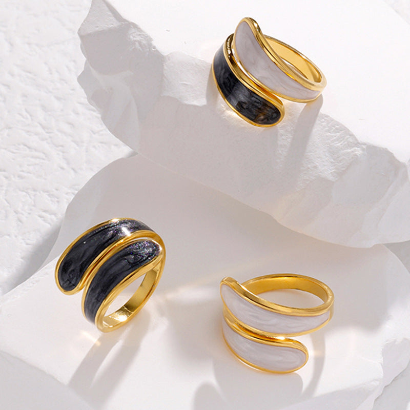 Minimalist Titanium Steel Adjustable Ring for Women with Enamel Finish Geometric Irregular Shape Cold Aesthetic Finger Ring