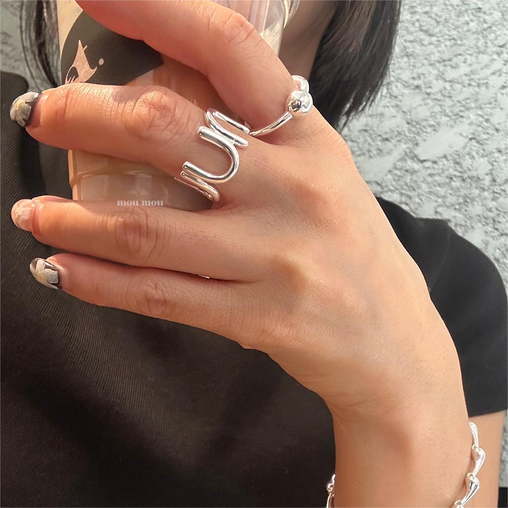 Anello Minimalista in Argento Sterling S925, Rotondo Geometrico a Forma di U da Donna