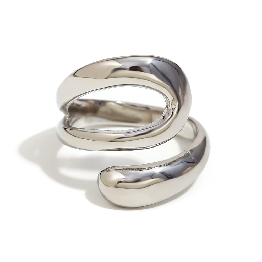 Minimalist Geometric Stainless Steel Plated 18K Gold French-Style Open Snake Ring for Women