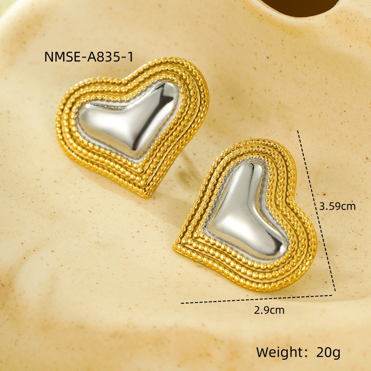 Fashionable Heart-Shaped Stainless Steel Earrings with Color-Blocking Design for Women