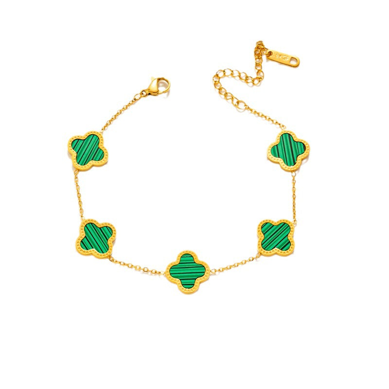 Bracciale in Acciaio al Titanio con Trifoglio a Quattro Foglie Geometrico Leggero di Lusso Placcato Oro Rosa 18K