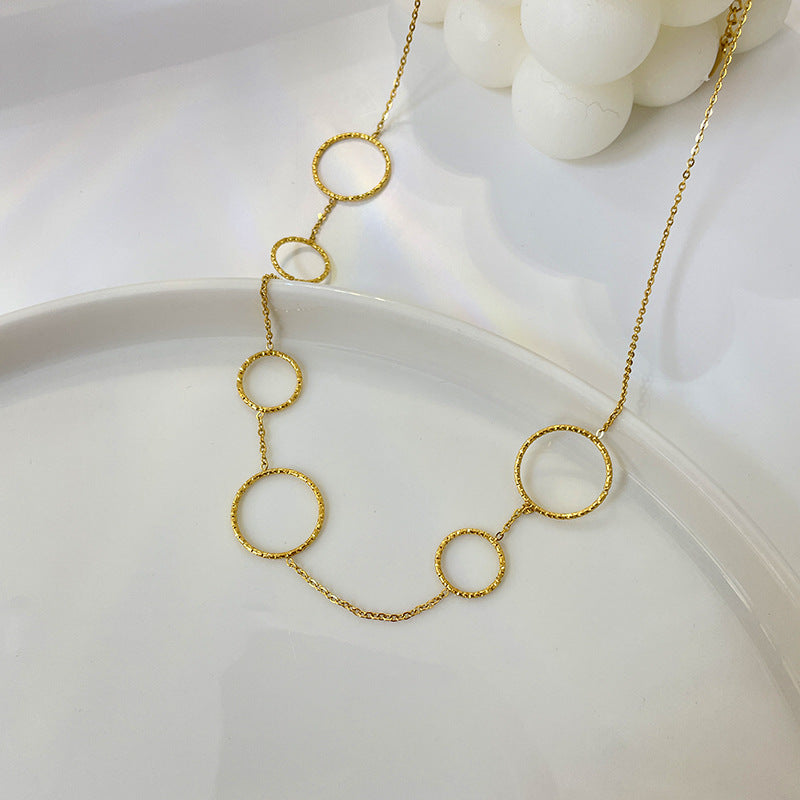 Minimalist Geometric Hollow Round Pendant Necklace for Women Titanium Steel Plated Water Wave Chain