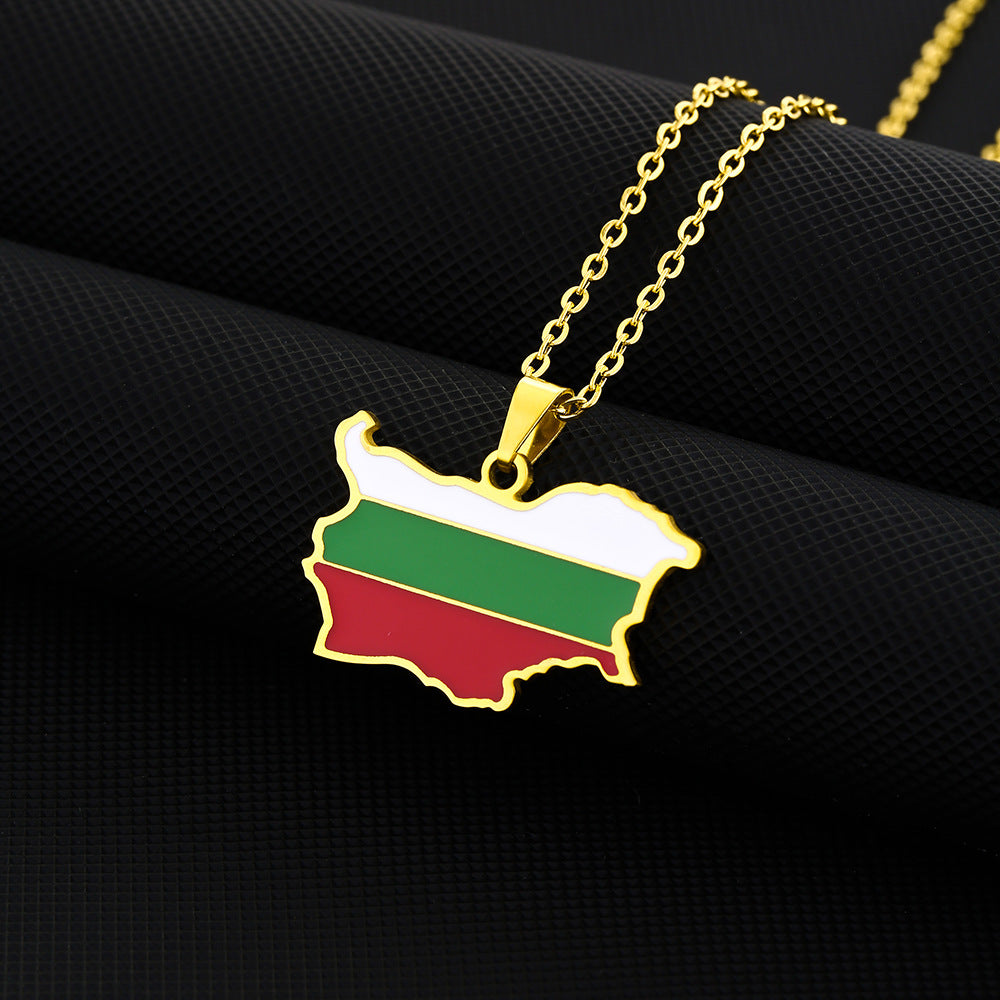 Collana con Ciondolo Vintage Etnico Geometrico in Acciaio Inox con Finitura Smaltata e Catenina O per Unisex