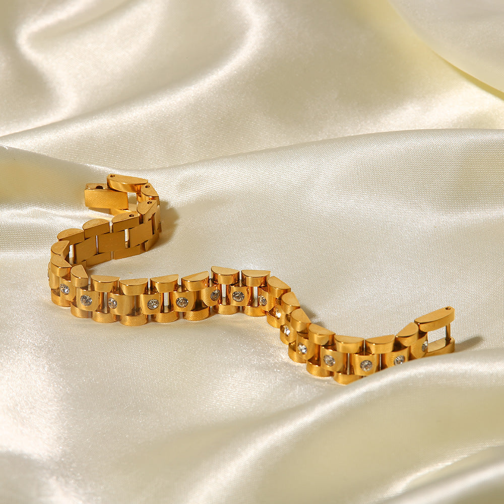 Bracciale geometrico da donna in acciaio inossidabile e titanio con placcatura in oro 18K PVD