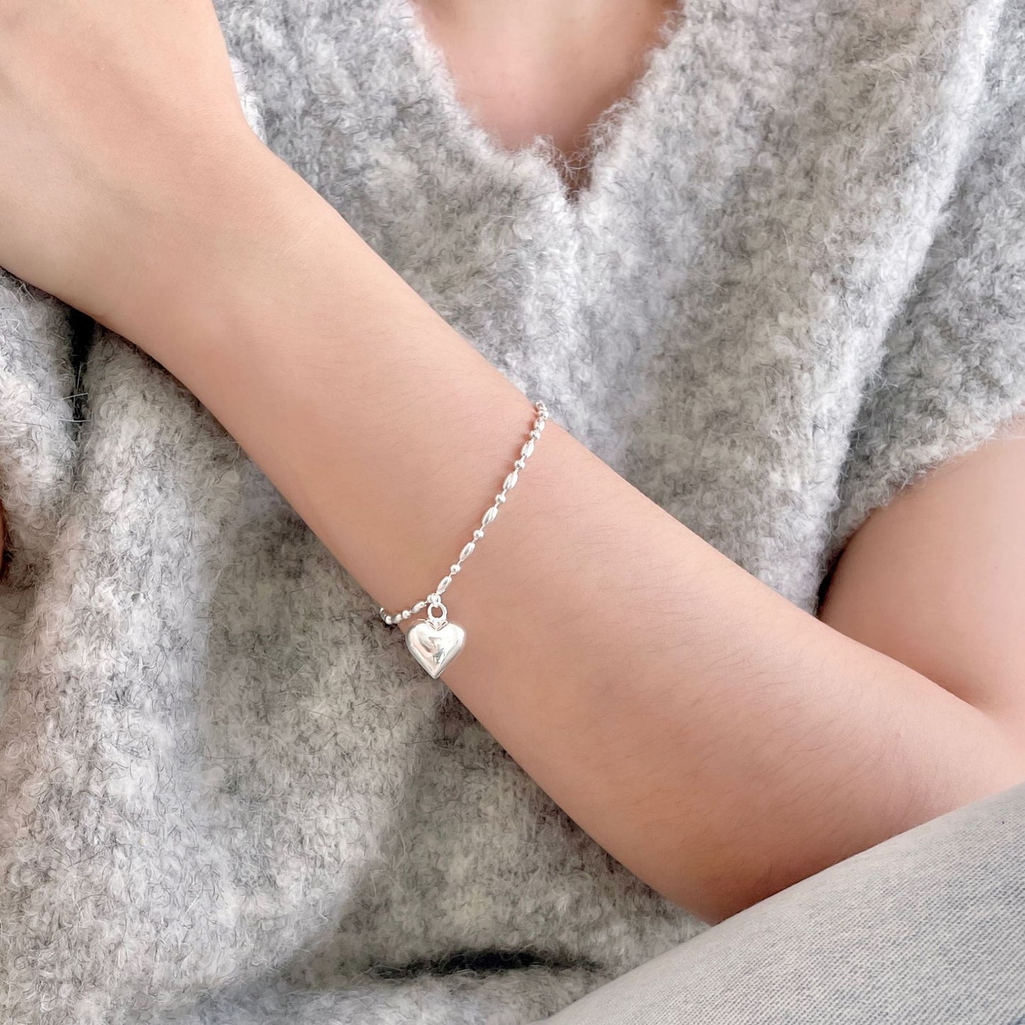 Pulsera de plata esterlina 925 con cuentas de olivo y estrella minimalista para mujer