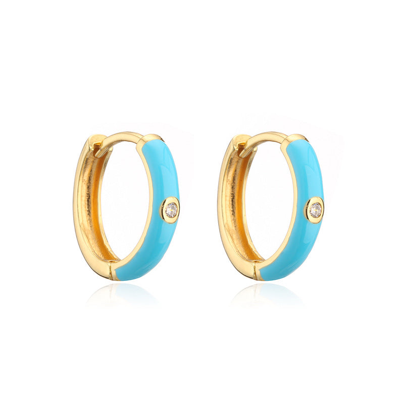Colorful Drip Oil Cubic Zirconia Geometric Brass Gold Plated Hoop Earrings for Women