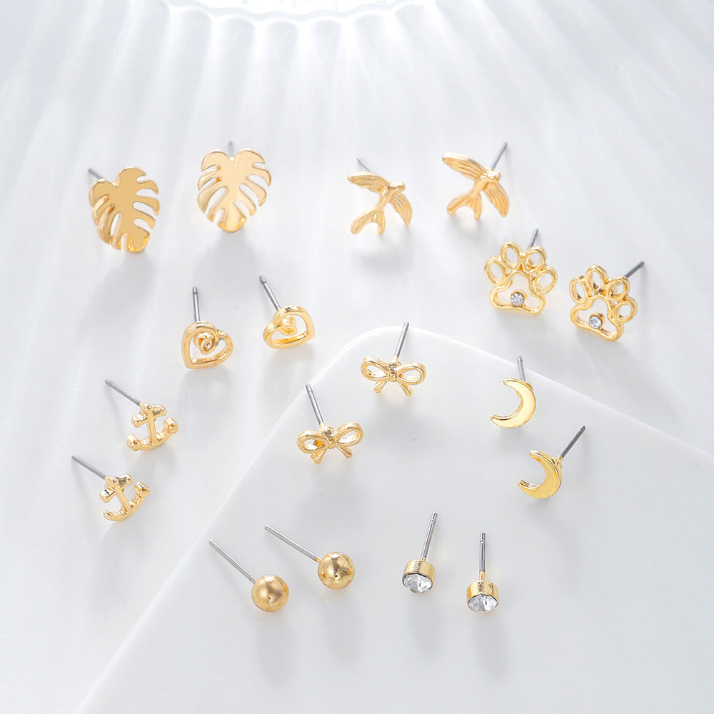 Vintage Exotic Geometric Animal Heart Alloy Plated Stud Earrings for Women