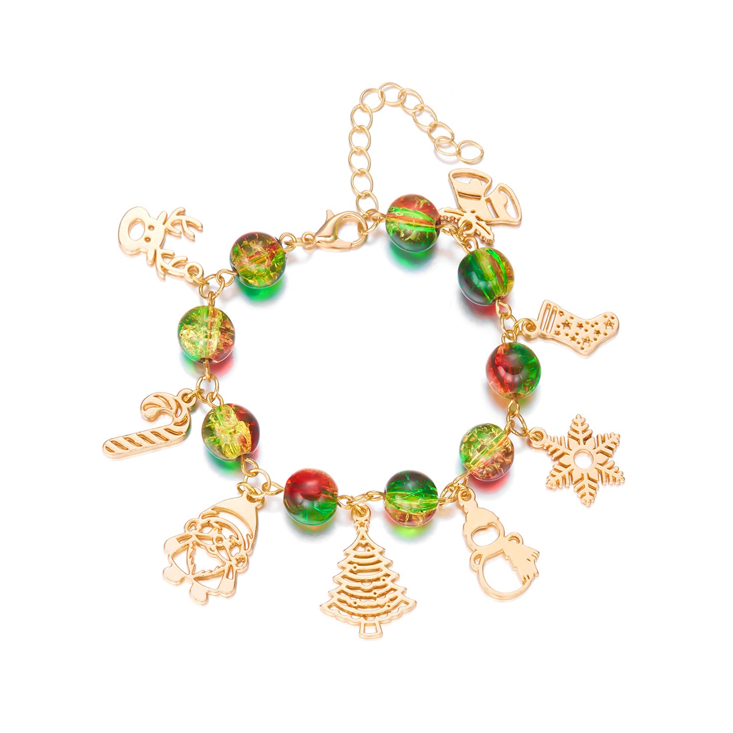Fashionable Christmas Tree Santa Snowflake Pendant Bracelet for Women Alloy Handmade Holiday Jewelry