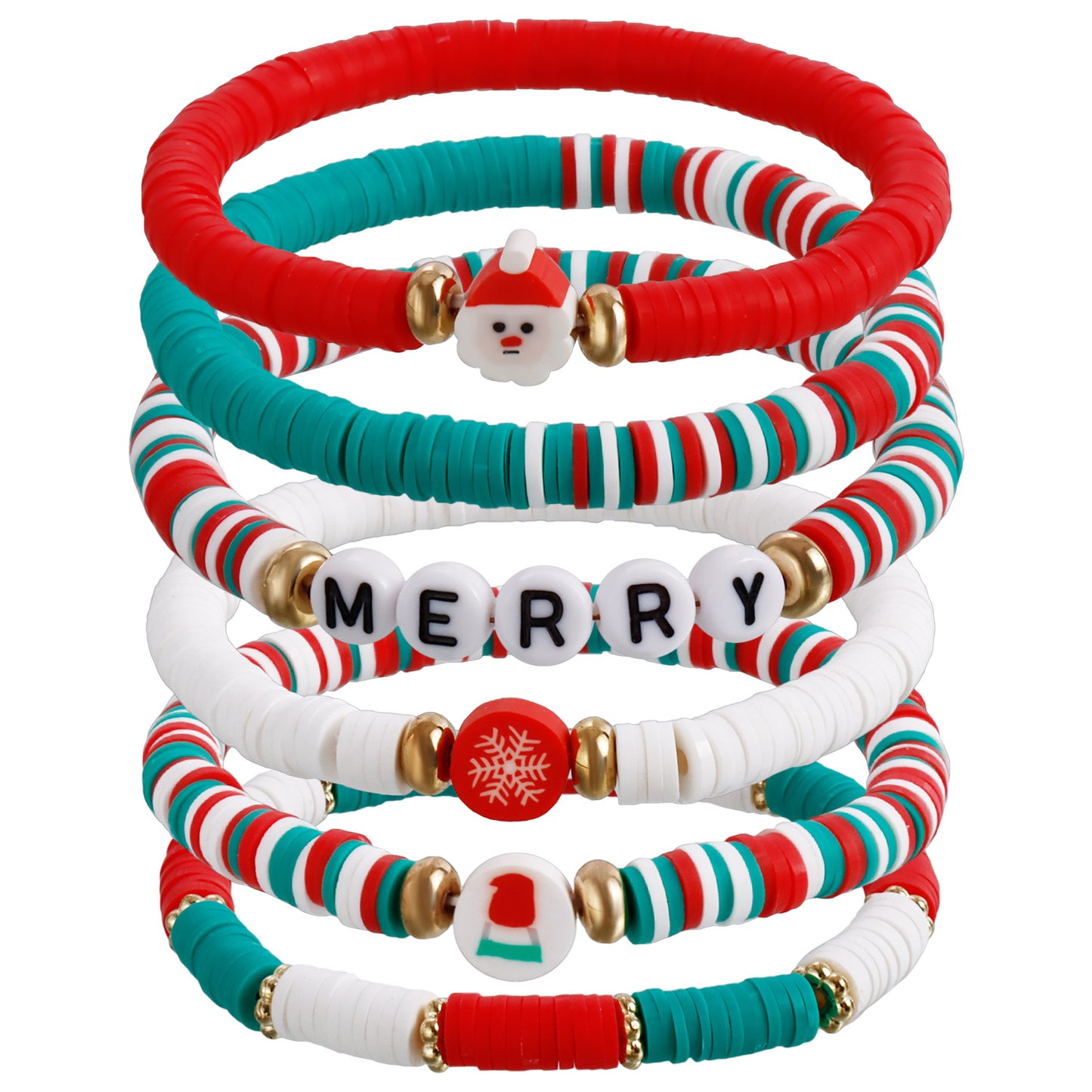 INS Style Geometric Shape Polymer Clay Elastic Bracelet for Women with Plated Finish Christmas Gift