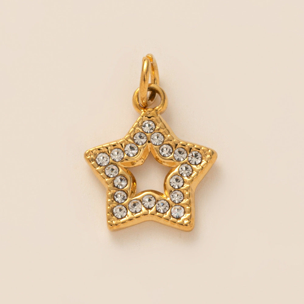Sweet Titanium Steel PVD Star Moon Geometric Pendant Necklace