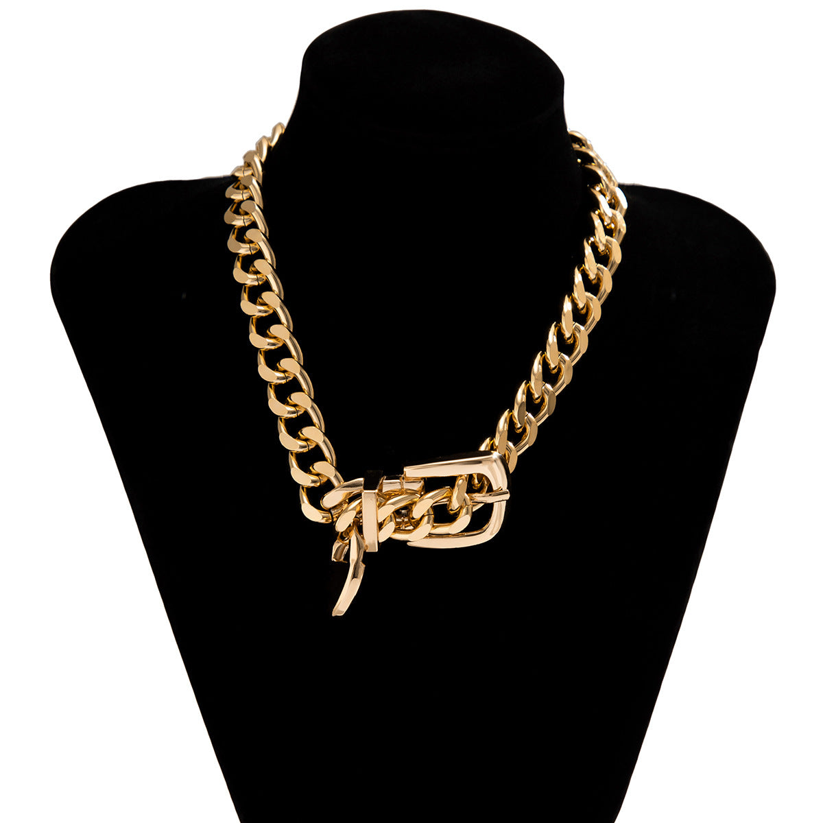 Collar Colgante Geométrico para Mujer con Cadena Gruesa de Aleación y Acabado Galvanizado
