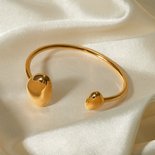 INS-Inspired Luxury Titanium Steel 18K Gold Plated Geometric Irregular Elastic Wide Bracelet for Women