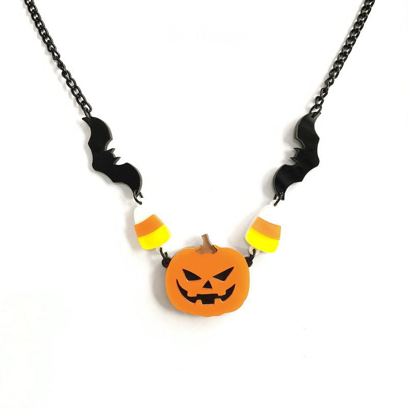 Collana da donna gotica a pipistrello e zucca di Halloween con ciondolo in acrilico su catena standard