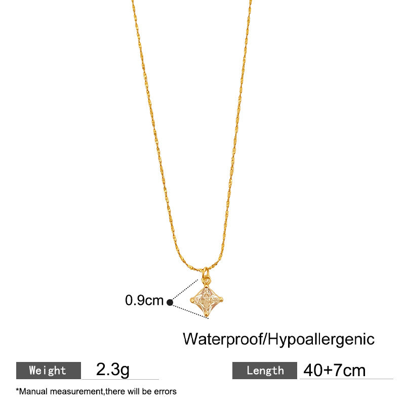 Minimalist Square Geometric Cubic Zirconia Plated Titanium Steel Necklace for Unisex