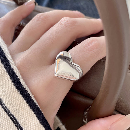 Anello Minimalista a Cuore in Argento Sterling 925 con Dettaglio Quadrato Smussato per Donne
