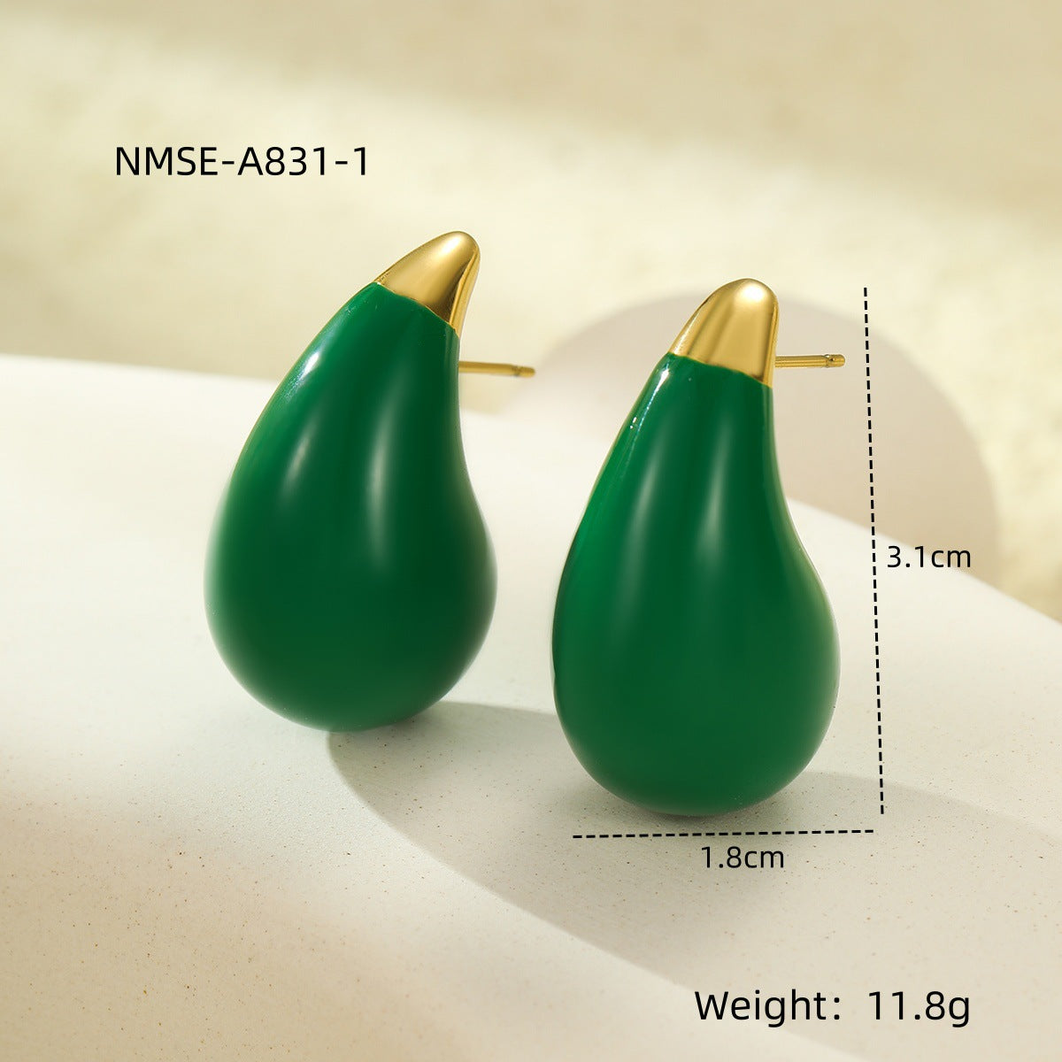 Minimalist Titanium Steel Drop-Shaped Earrings with Enamel Finish in Green, Polished Surface, Fashionable and Versatile for Women