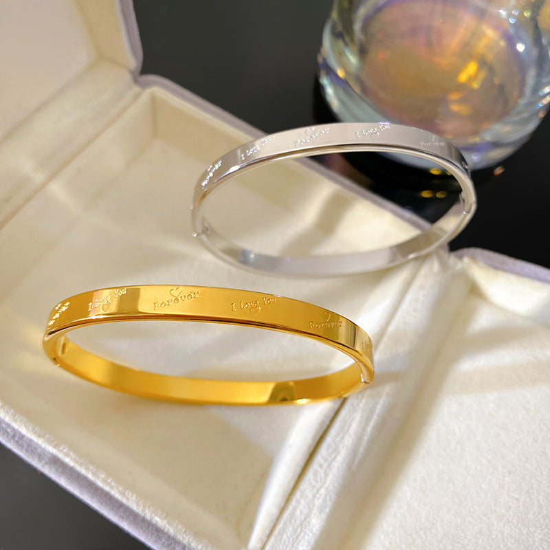 Minimalist Geometric Letter Titanium Steel Plated Bracelet for Women