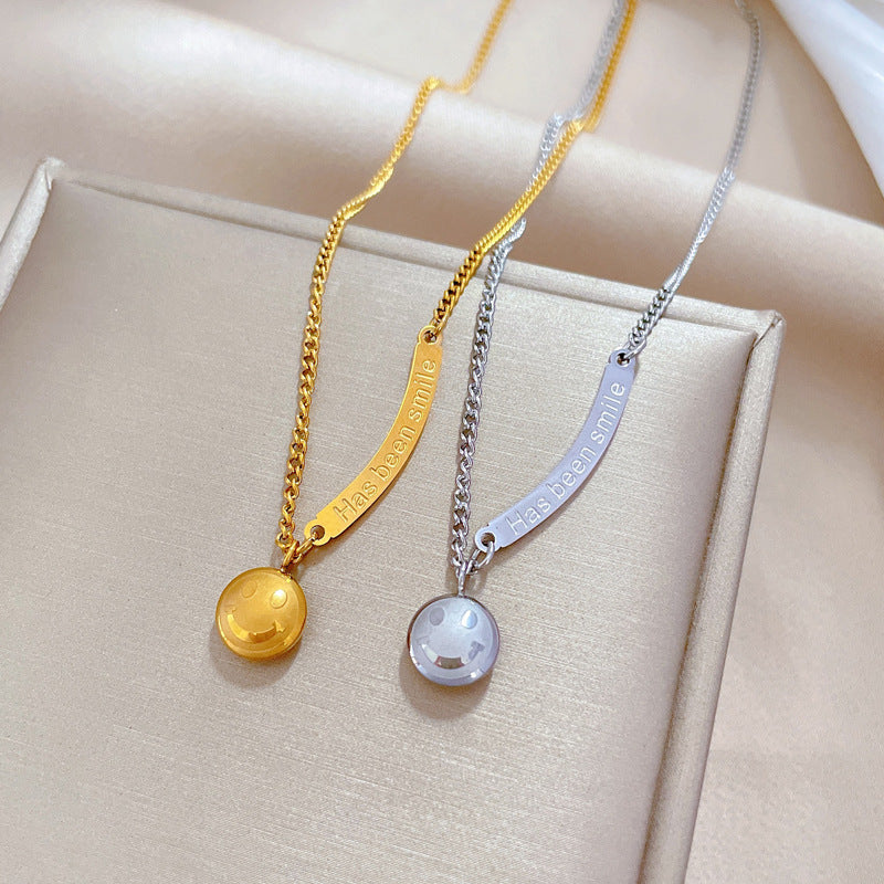 Cartoon Style Geometric Titanium Steel Plated Smile Pendant Necklace for Women and Men Locket Chain Jewelry