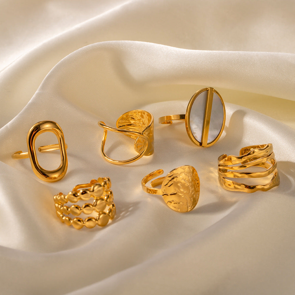 Anello regolabile in acciaio al titanio con motivo geometrico stile vintage francese e intarsio di gemme per donna