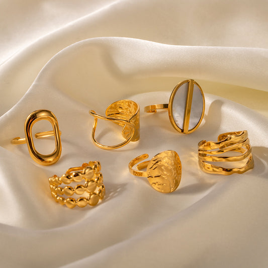 Anello regolabile in acciaio al titanio con motivo geometrico stile vintage francese e intarsio di gemme per donna