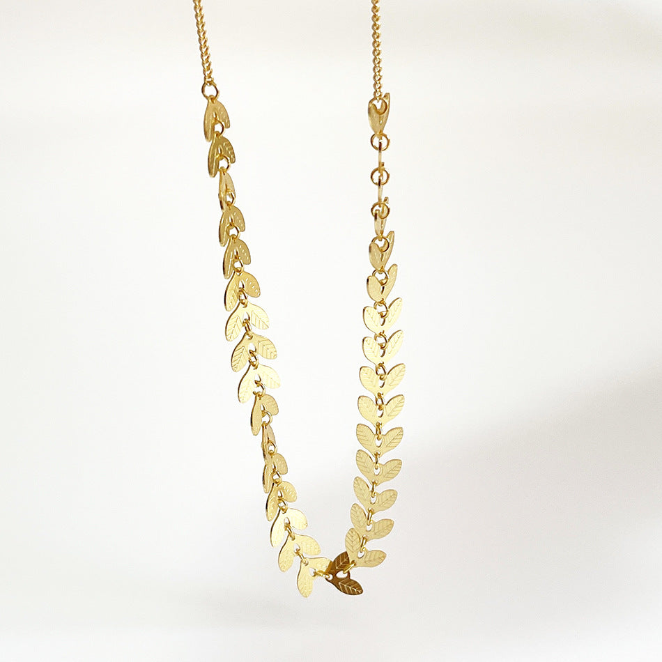 Collana girocollo da donna vintage, placcata oro in argento sterling 925, con foglia geometrica