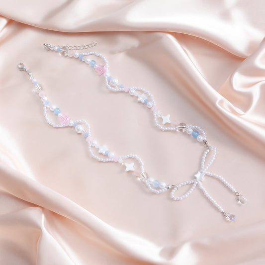 Collana con pendente a stella, a fiocco e a farfalla minimalista da donna con catena in resina plastica galvanizzata regolabile alla clavicola