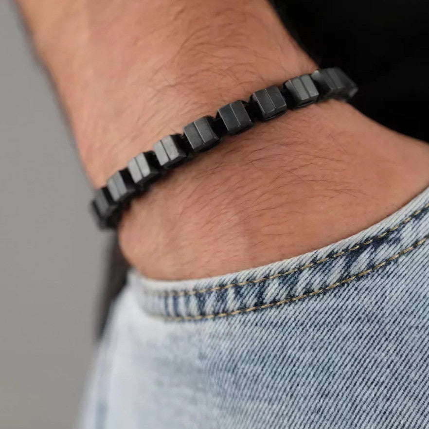 Punk Hip-hop Geometric Round Hematite Handmade Bracelet for Unisex